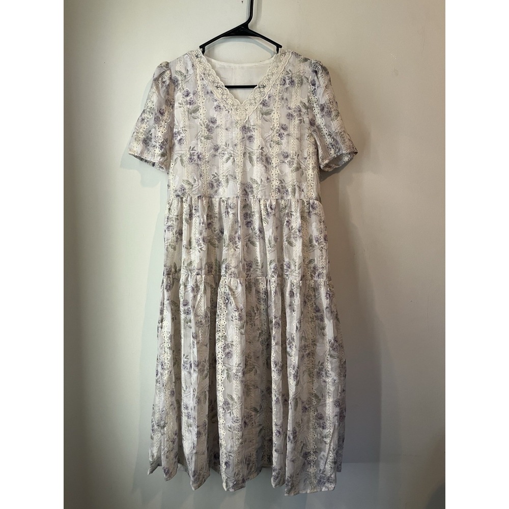 Chinese Style Baby Doll Tiered Long Skirt Womens Loose Fitting Embroidered Dress